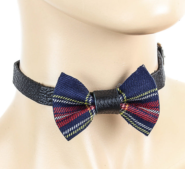 FC287PD PLAID SCHOOL GIRL BOW FETISH CHOKER