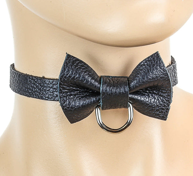 FC288 LEATHER BOW TIE D RING CHOKER