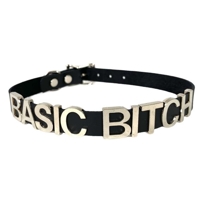 FC291BASIC BITCH  LEATHER STAINLESS STEEL LETTER NAME FETISH  CHOKER