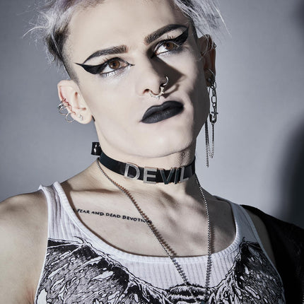 FC291 LEATHER STAINLESS STEEL LETTER NAME FETISH  CHOKER