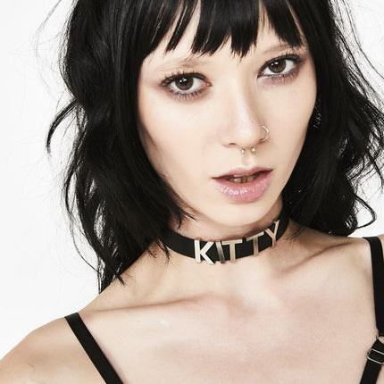 FC291 LEATHER STAINLESS STEEL LETTER NAME FETISH  CHOKER