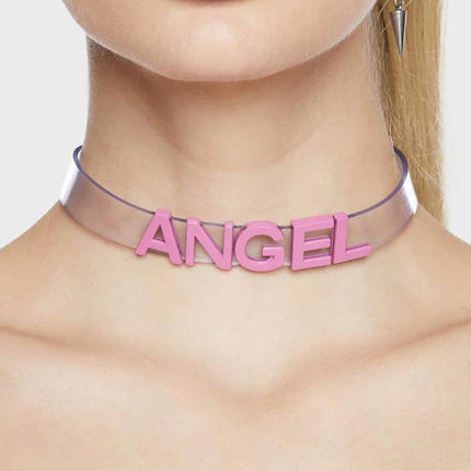 FC291VN-CLR-PS  STAINLESS STEEL LETTER WORDS ID NAME VINYL CHOKER