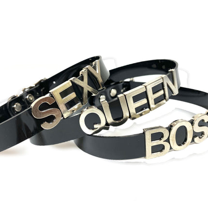 FC291VN-BLK STAINLESS STEEL WORDS BLACK VINYL CHOKER