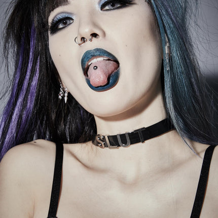 FC291 LEATHER STAINLESS STEEL LETTER NAME FETISH  CHOKER
