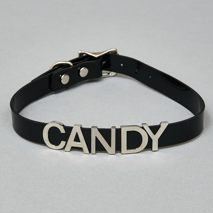 FC291 GENUINE LEATHER STAINLESS STEEL LETTER NAME FETISH  CHOKER