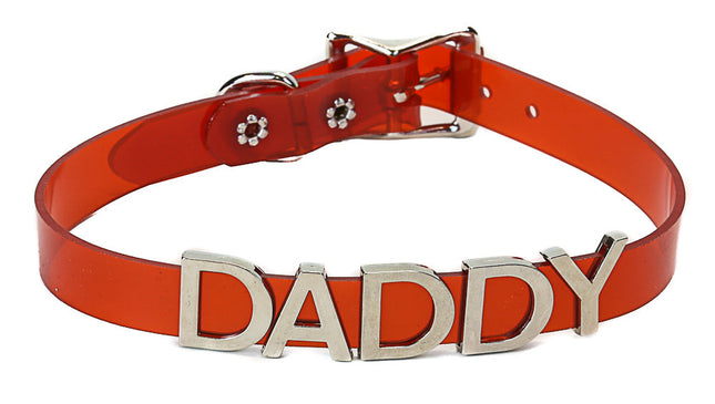 FC291VN-RED STAINLESS STEEL LETTER WORDS ID RED VINYL NAME  CHOKER