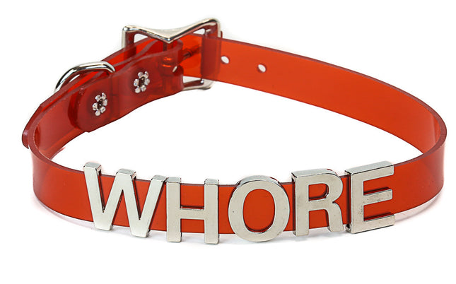 FC291VN-RED STAINLESS STEEL LETTER WORDS ID RED VINYL NAME  CHOKER