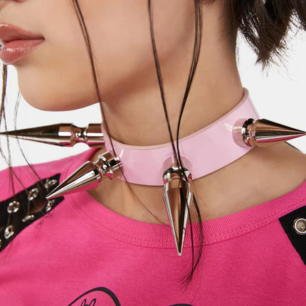 CK286P PATENT NEON SHINY  3" LONG SPIKE XL CHOKER