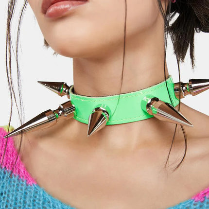 CK286P PATENT NEON SHINY  3" LONG SPIKE XL CHOKER
