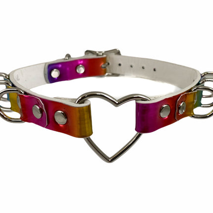 FC365RN WIDE HEART RING CHOKER RAINBOW HILOGRAPHIC CHOKER