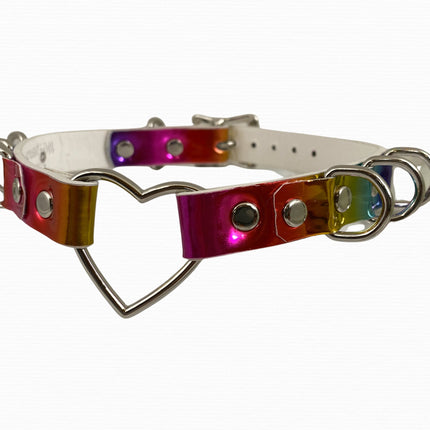 FC365RN WIDE HEART RING CHOKER RAINBOW HILOGRAPHIC CHOKER