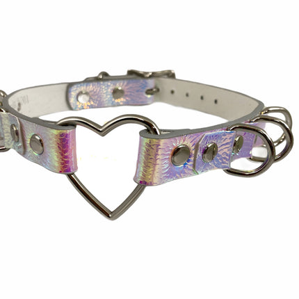 FC365RN WIDE HEART RING CHOKER RAINBOW HILOGRAPHIC CHOKER