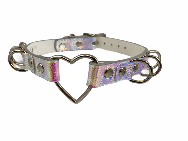 FC365RN WIDE HEART RING CHOKER RAINBOW HILOGRAPHIC CHOKER