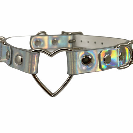 FC365RN WIDE HEART RING CHOKER RAINBOW HILOGRAPHIC CHOKER