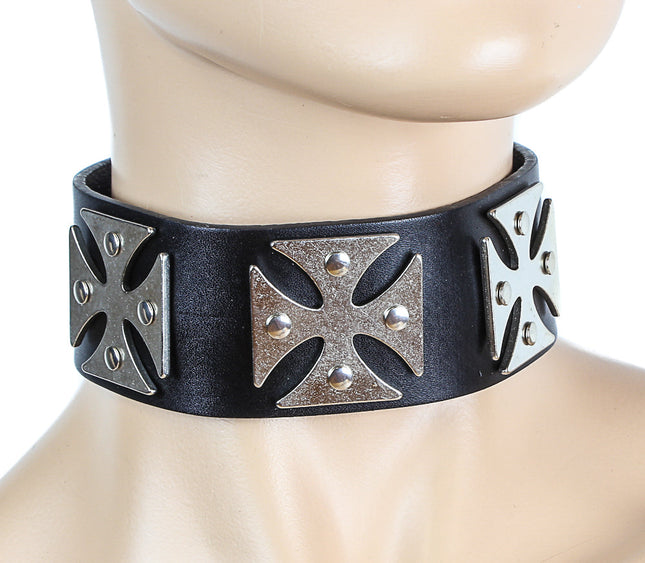 FC387 3 LARGE IRON CROSS CHOKER