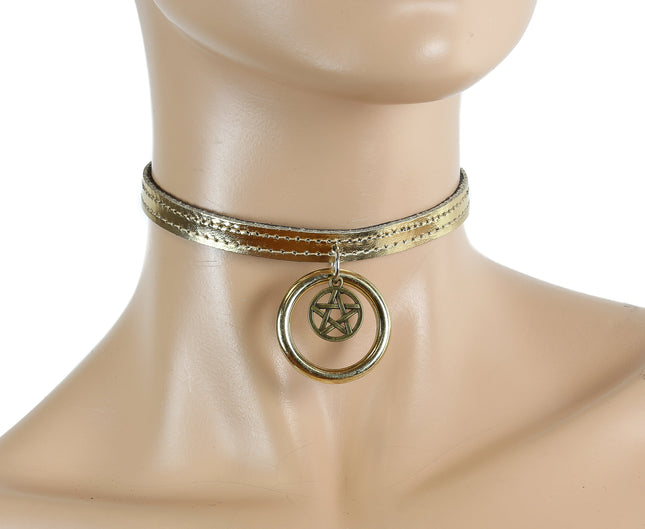 FC500P 1/4" PENTA RING PATENT LEATHER CHOKER