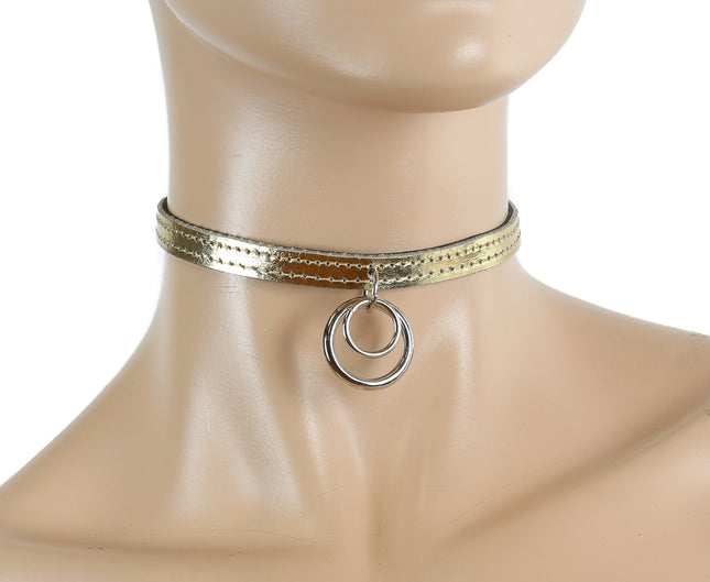FC501P 1/4" DOUBLE RING PATENT LEATHER CHOKER