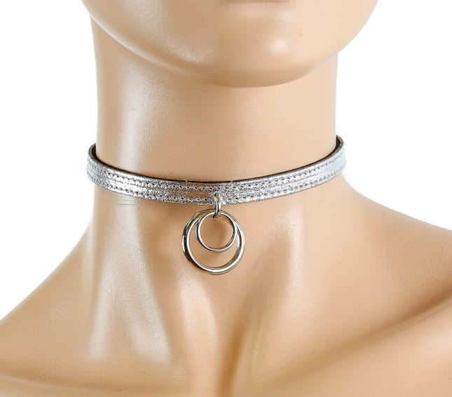 FC501P 1/4" DOUBLE RING PATENT LEATHER CHOKER