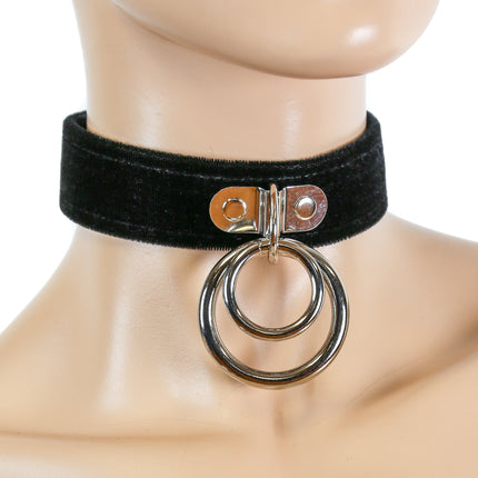 FC523VEL.BLK 1 1/8" DOUBLE RING BLACK VELVET CHOKER