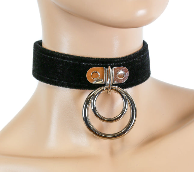 FC523VEL.BLK 1 1/8" DOUBLE RING BLACK VELVET CHOKER