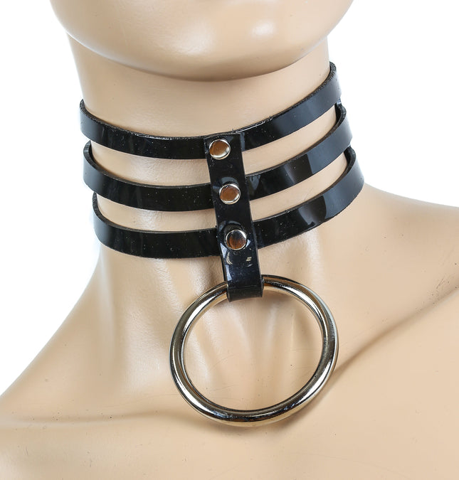 FC562VN 3 LINE ONE RING VINYL SUB BONDAGE COLLAR