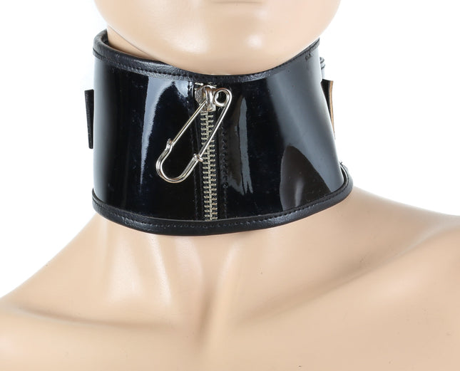 FC607P PATENT LEATHER ZIPPER MONEY COLLAR WITH SAFETY PIN