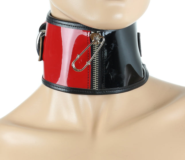 FC607P PATENT LEATHER ZIPPER MONEY COLLAR WITH SAFETY PIN