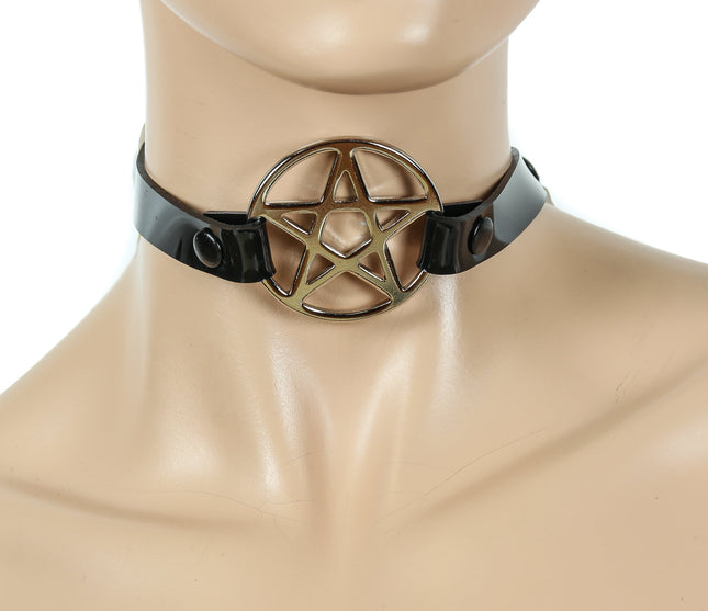 FC610VN LARGE PENTAGRAM VINYL VAMPIRE CHOKER