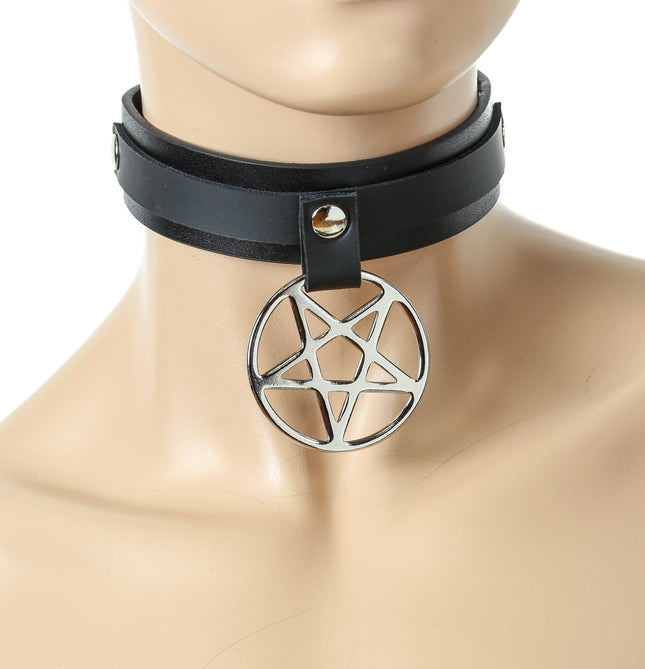 FC615 1 1/8" WIDE LARGE PENTAGRAM CHOKER