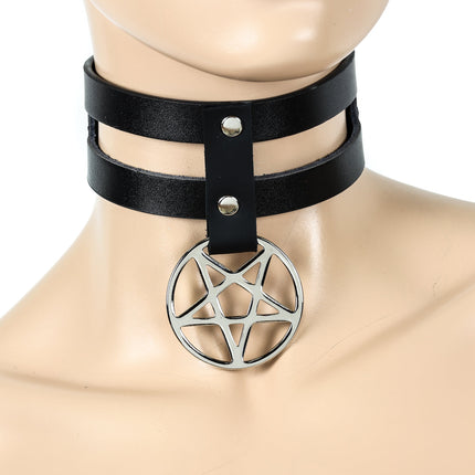 FC618  DOUBLE STRAP PENTAGRAM CHOKER