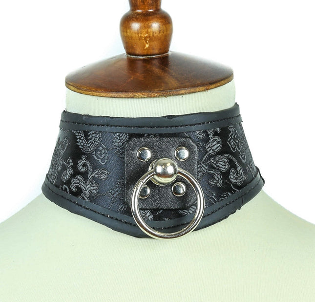 FC622BR CHINESE BROCADE FABRIC LEATHER POSTURE BONDAGE COLLAR