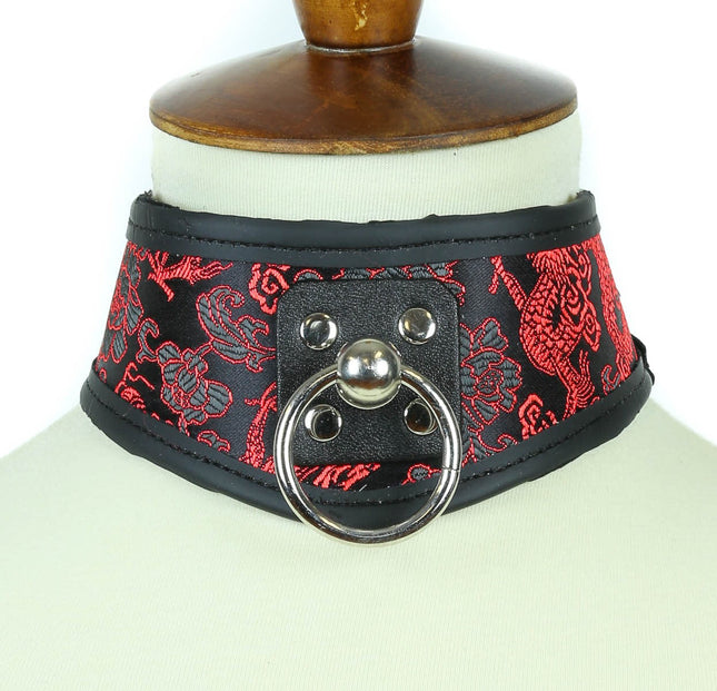 FC622BR CHINESE BROCADE FABRIC LEATHER POSTURE BONDAGE COLLAR
