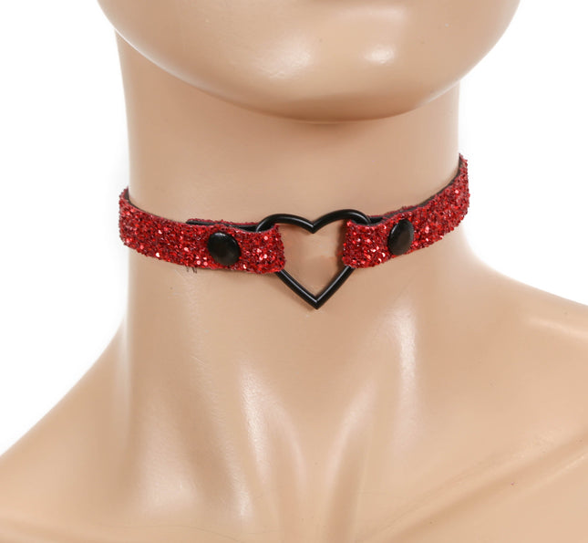 FC668G 1/2" LARGE HEART GLITTER CHOKER
