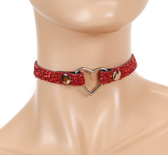 FC668G 1/2" LARGE HEART GLITTER CHOKER