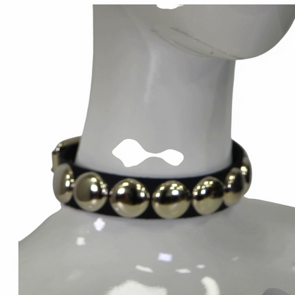FCK671  JUMBO 1"  ROUND STUDDED LEATHER CHOKER