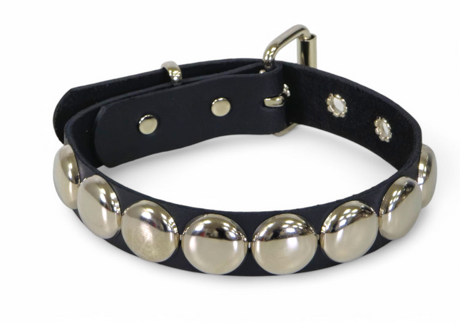 FCK671  JUMBO 1"  ROUND STUDDED LEATHER CHOKER