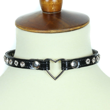 FC682P.BLK SMALL HEART RHINESTONE CHOKER