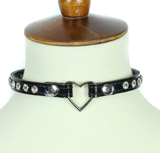 FC682P.BLK SMALL HEART RHINESTONE CHOKER