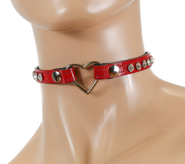 FC682P.RED SMALL HEART RHINESTONE CHOKER