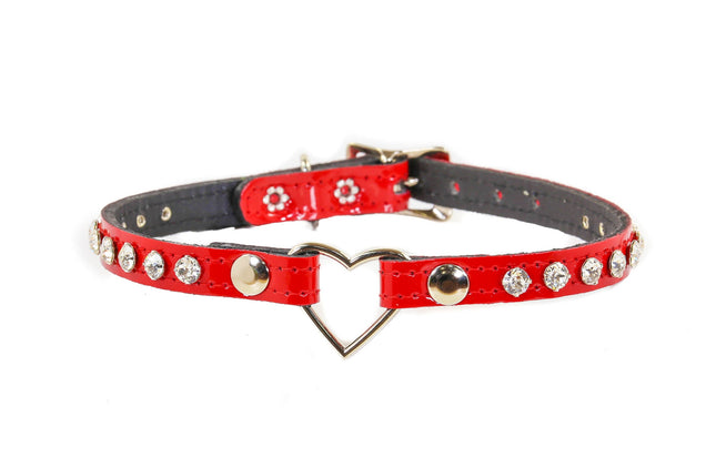 FC682P.RED SMALL HEART RHINESTONE CHOKER