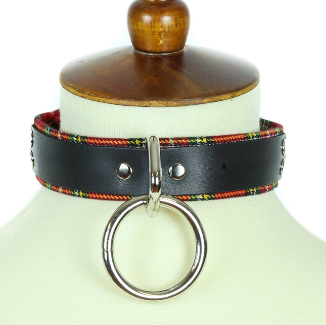 FC690 LEATHER PLAID BONDAGE CHOKER