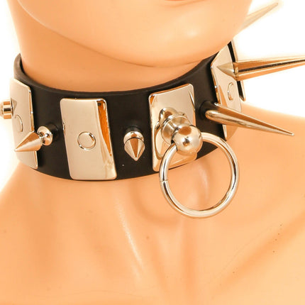 FC705MT METAL PLATE BONDAGE CHOKER WITH SPIKE STUDS