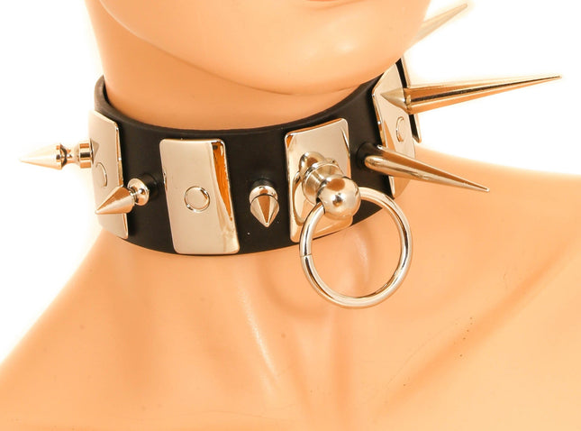 FC705MT METAL PLATE BONDAGE CHOKER WITH SPIKE STUDS
