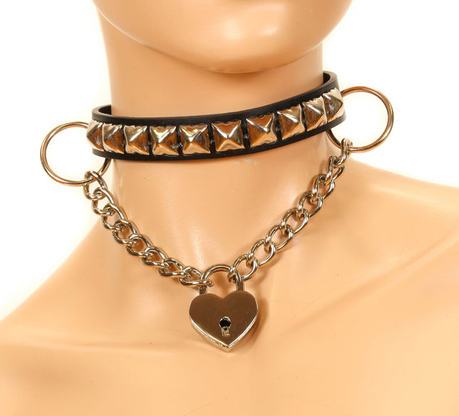 FC712HT PYRAMID STUDDED HANGING HEART LOCK CHOKER