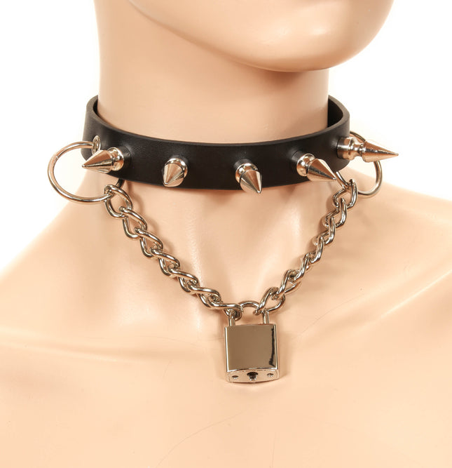 FC713SQ HANGING SQUARE LOCK PENDANT SPIKE CHOKER