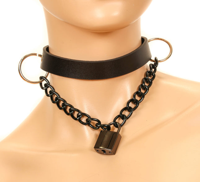 FC714SQ HANGING LOCK PENDANT LEATHER CHOKER