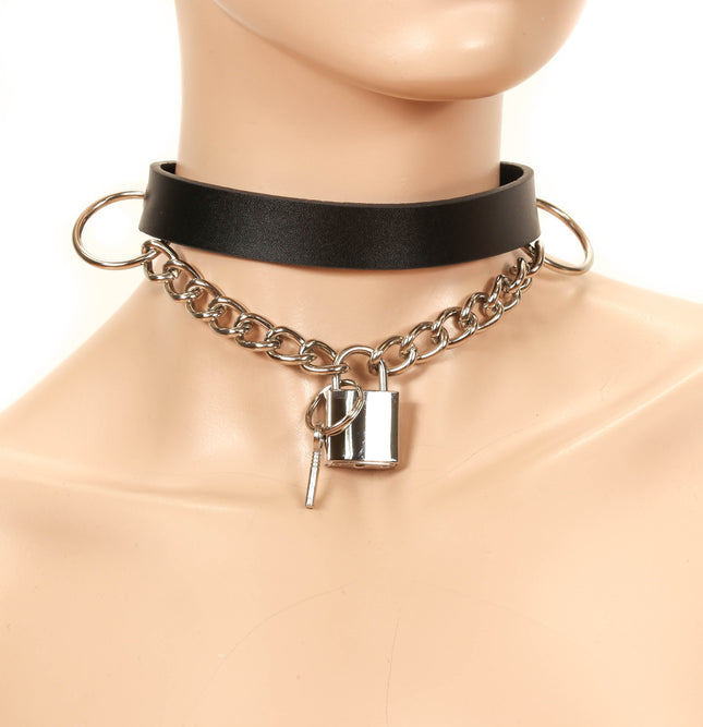 FC714SQ HANGING LOCK PENDANT LEATHER CHOKER