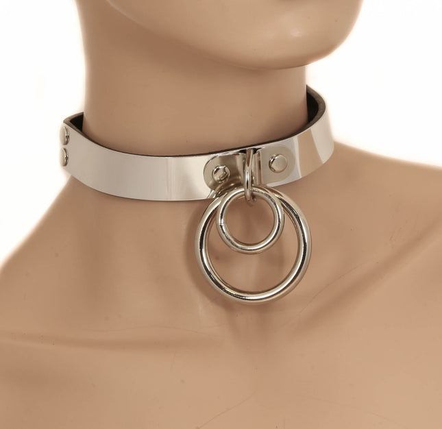 FC734 METAL PLATE DOUBLE RING BONDAGE COLLAR