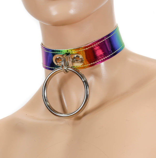 FC742RAINBOW 2" RING RAINBOW BONDAGE CHOKER