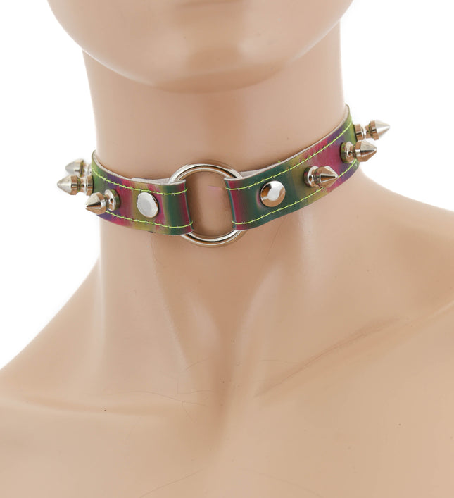 FC747RAINBOW RAINBOW VAMPIRE CHOKER WITH SPIKES